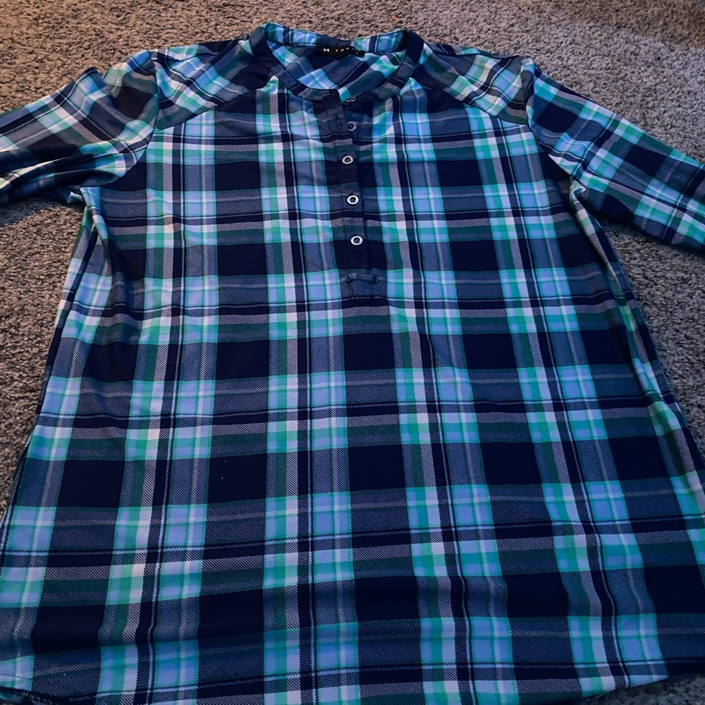 Plaid Button-Up Shirt in Blue and Green